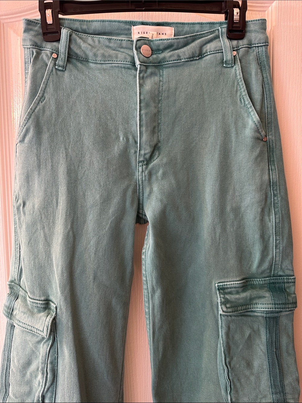 Wide Leg Cargo Jeans in Teal - Picture 7 of 9